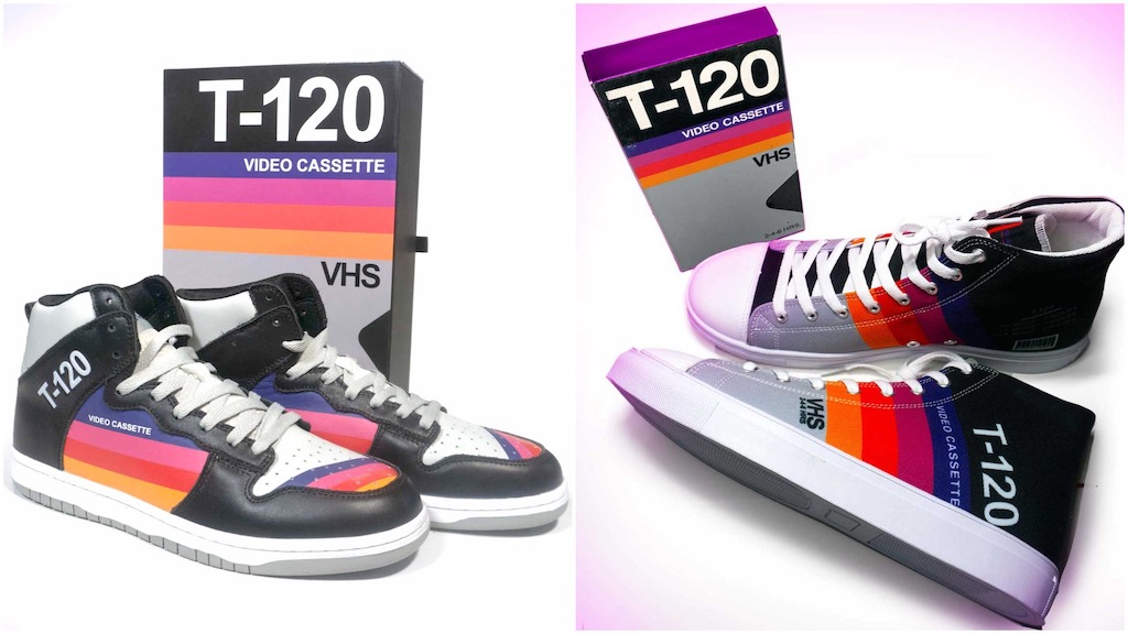 Leather and Canvas Sneakers T120 VHS Tape Design