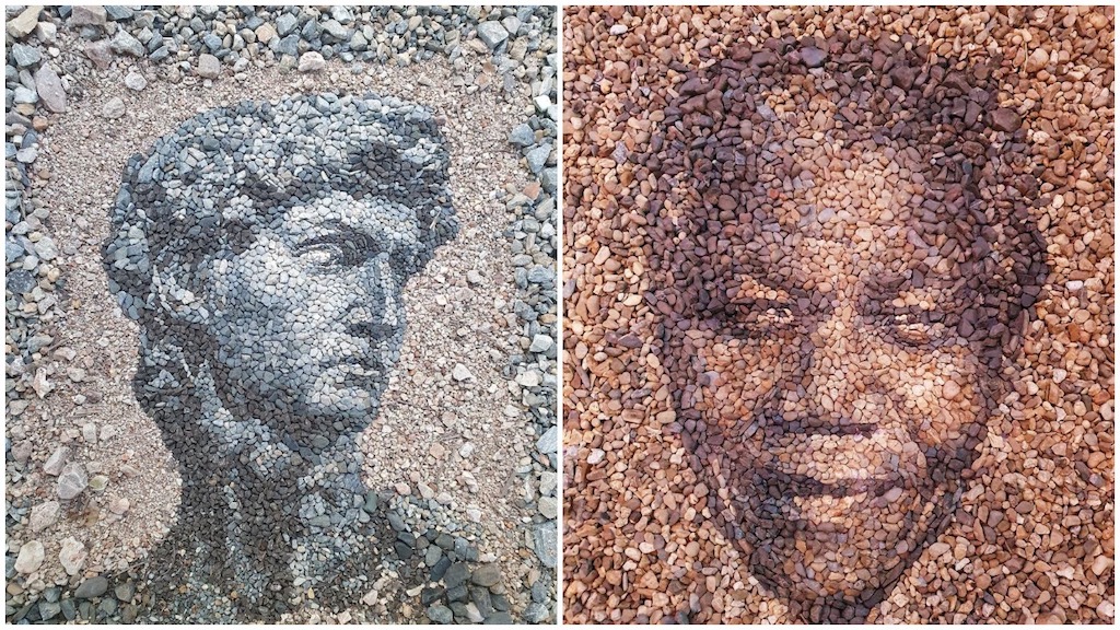 Mosaic Portraits Made Out of Found Stones