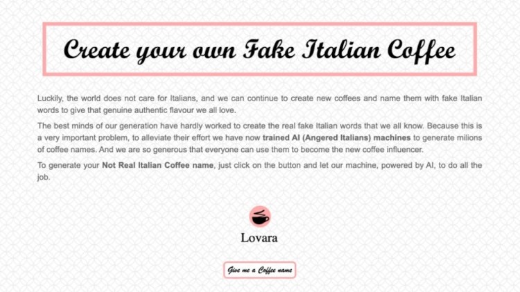 Create Your Own Fake Italian Coffee Fake Name