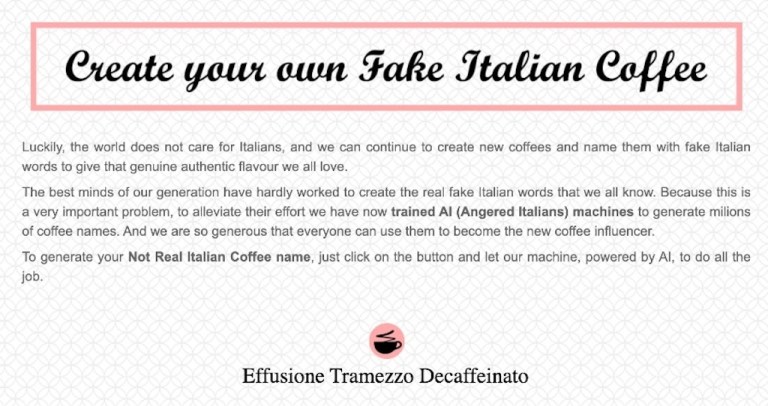 Fake Italian Coffee Name Generator