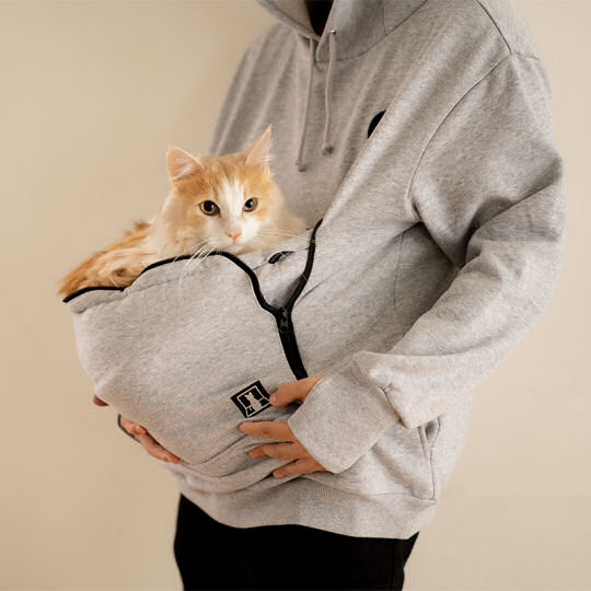 cat holding hoodie