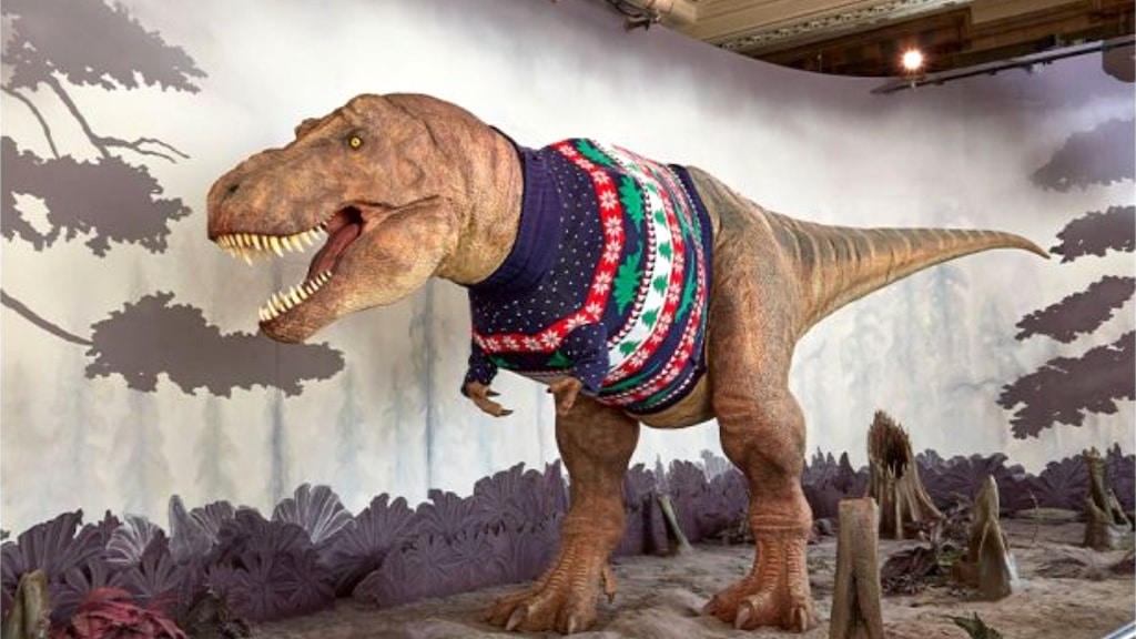 T Rex in Dinosaur Christmas Sweater