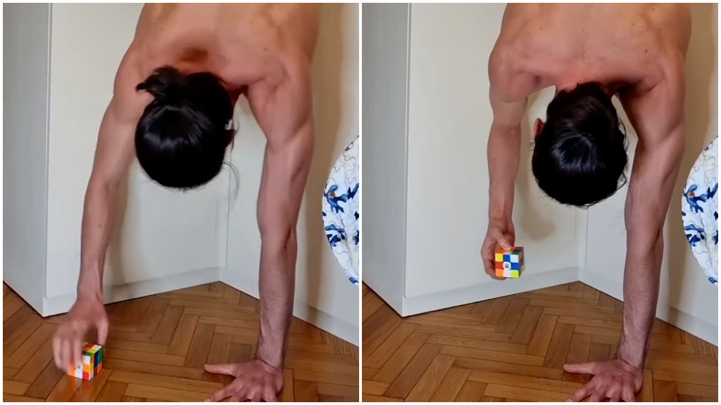 Italian Memory Athlete Rubiks Cube Handstand