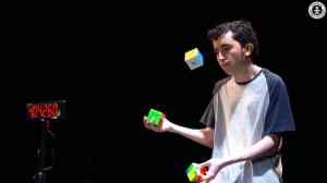 Solving three cubes while JUGGLING