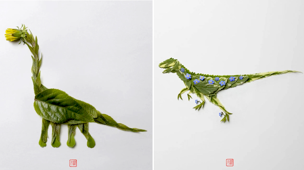 Tiny Dinosaurs Made From Plants and Flowers