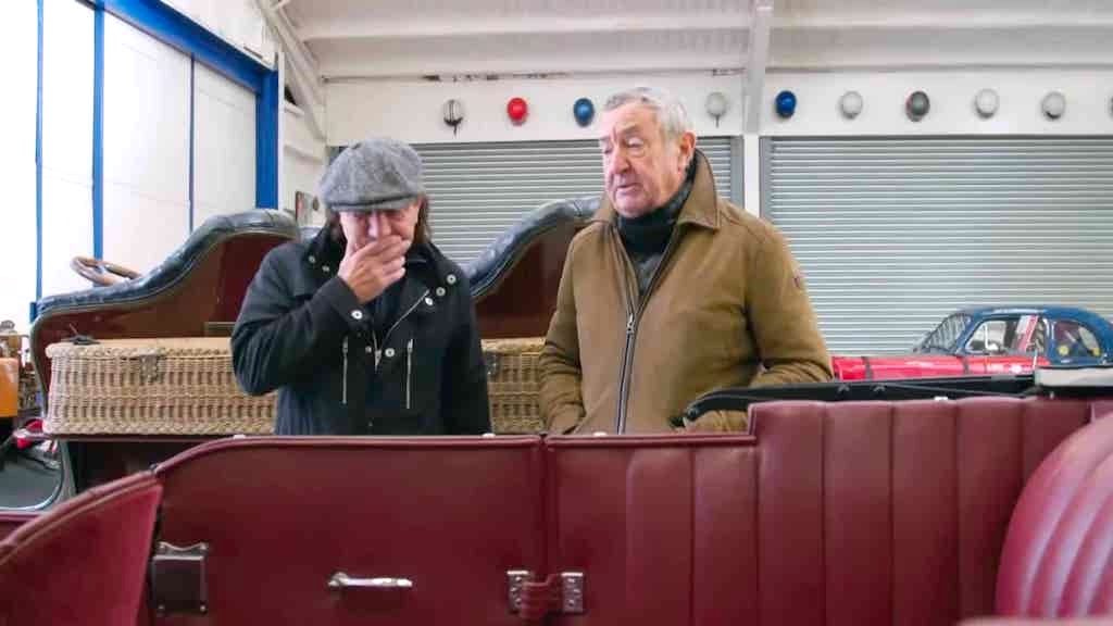 Nick Mason of Pink Floyd Shows Brian Johnson of AC/DC His Private Car ...