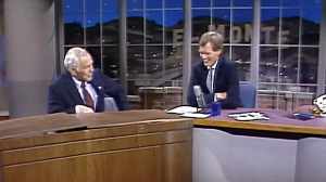 Johnny Carson Brings His Own Desk To Letterman