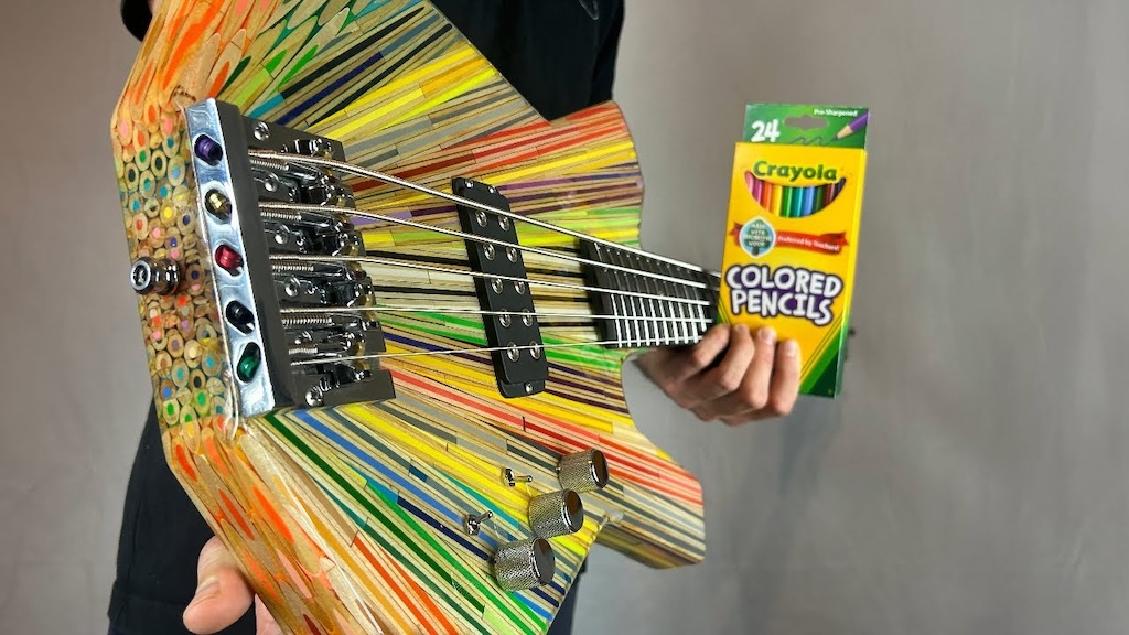 A Striking 5-String Colorburst Bass Made Out of 2,000 Colored Pencils
