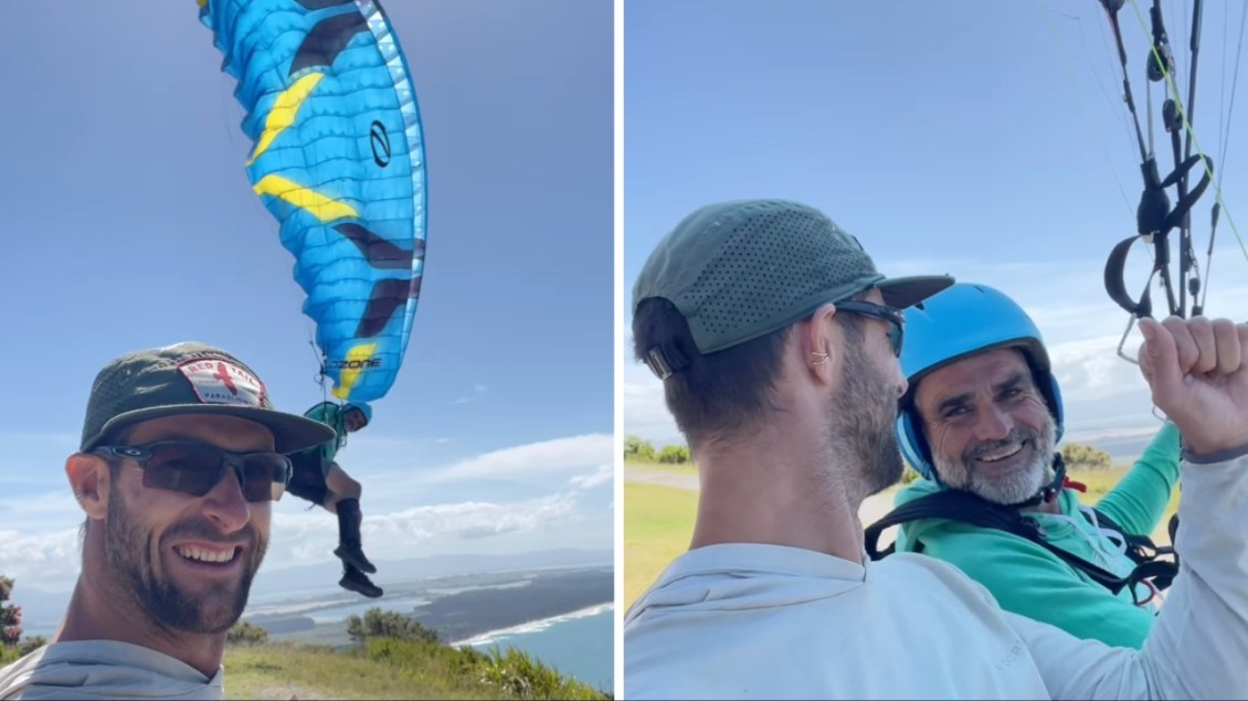Paraglider Lands On Bench