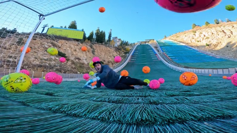 200 Soccer Balls One Goalie Ski Jump