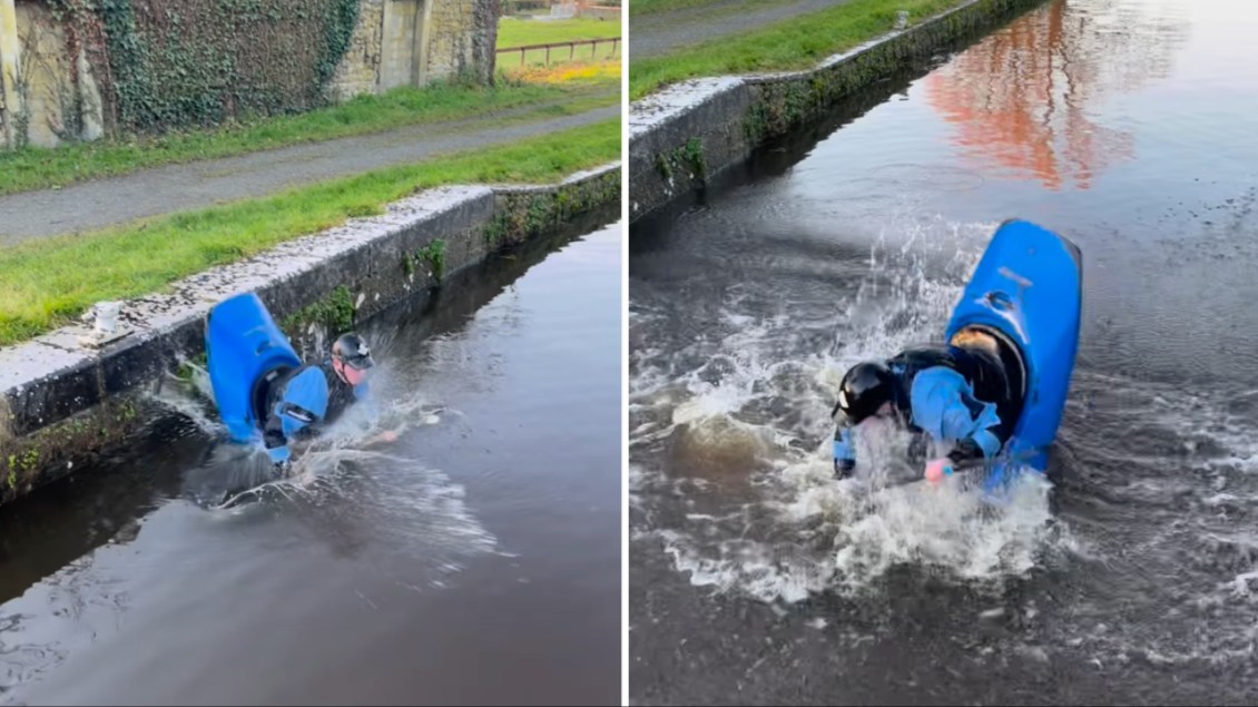 Kayaker Flips Across Canal