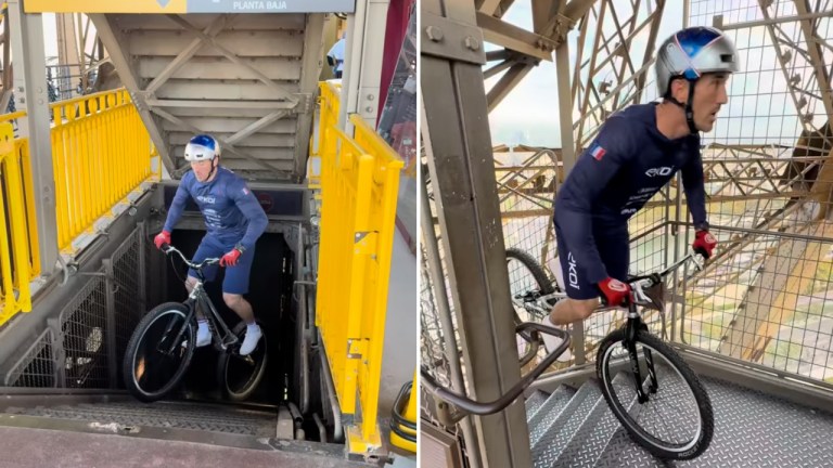 Bicyclist Climbs Eiffel Tower
