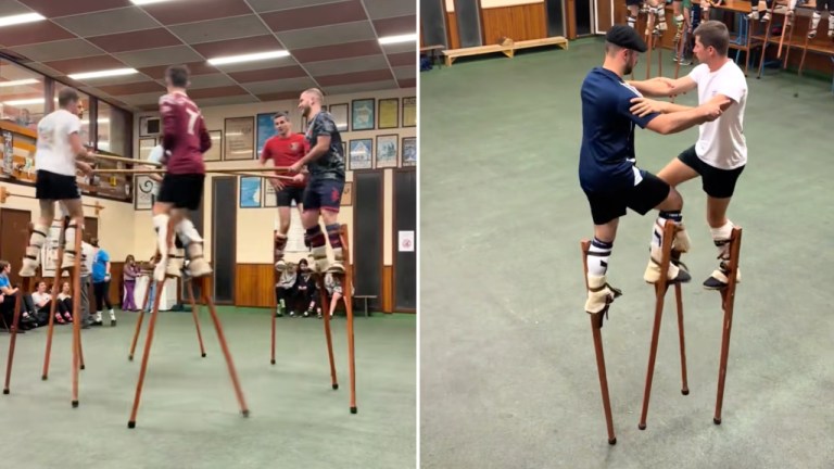 Synchronized Stilt Walkers