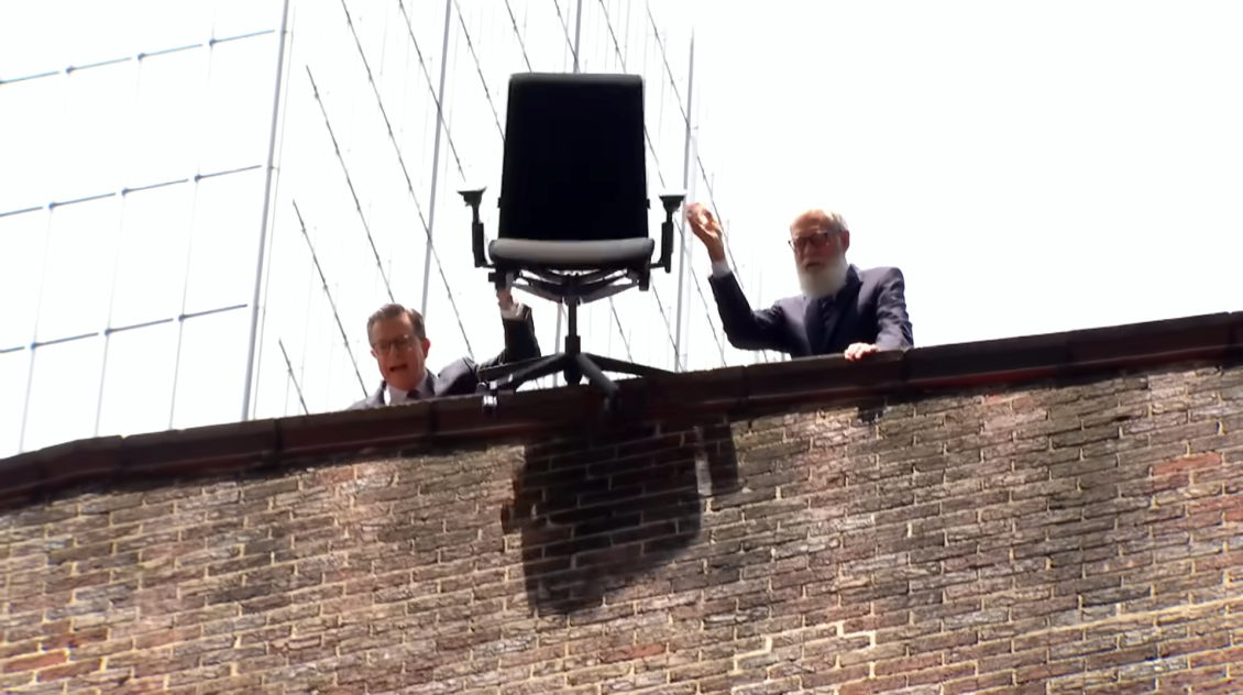 Letterman Colbert Drop Objects Off of Roof