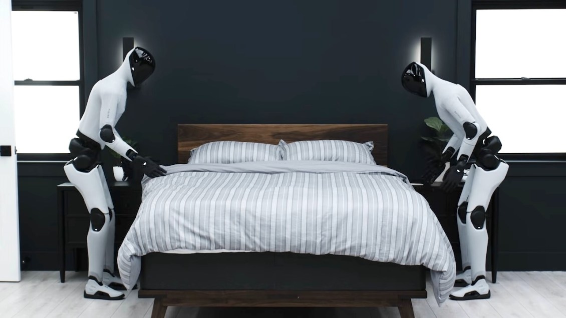 Two Autonomous Humanoid Robots Seamlessly Work Together to Make the Bed