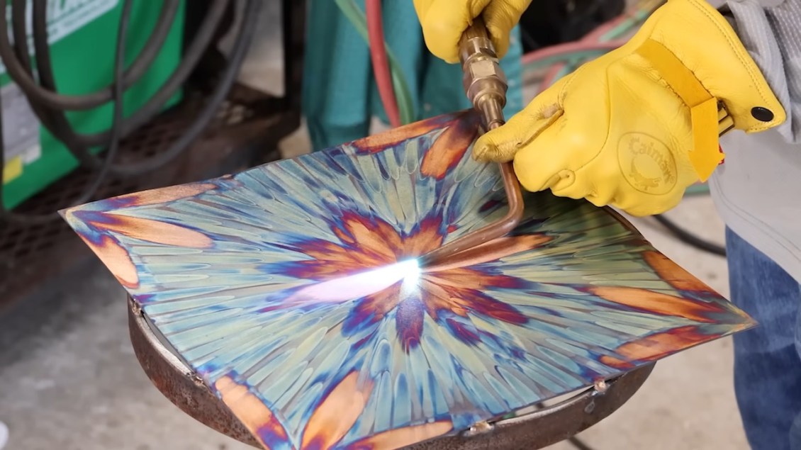 Welder Vividly Paints Metal With a Blowtorch Flame