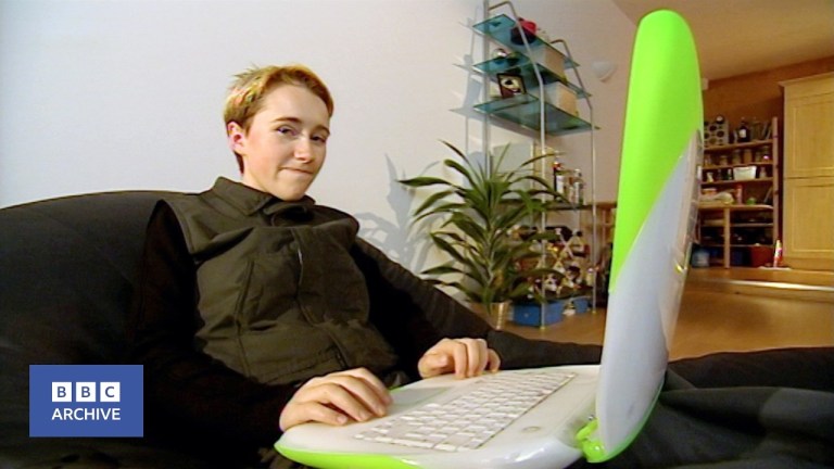 Lindsey Fallow presenting at BBC FutureWorld in 2000
