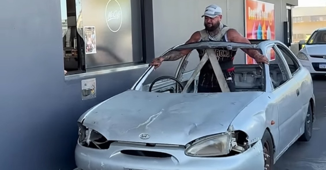 Strongman Carries Car Through McDonald’s Drive-Thru