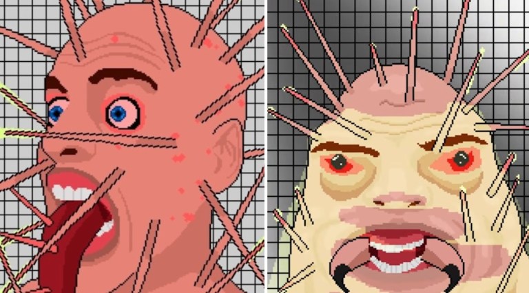 Pixel art depiction of a human with moth anatomy