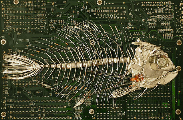 Recycled circuit board art by Peter McFarlane