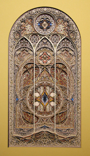 Paper cut stained glass window sculptures by Eric Standley