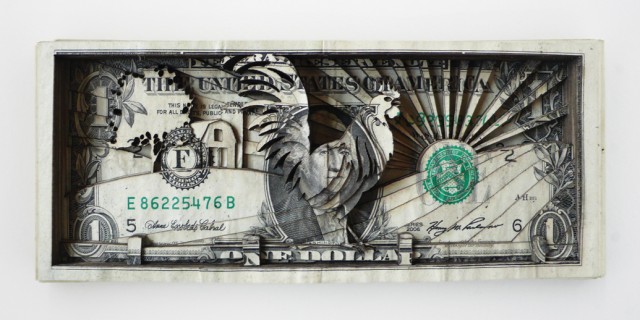 Laser cut dollar art by Scott Campbell