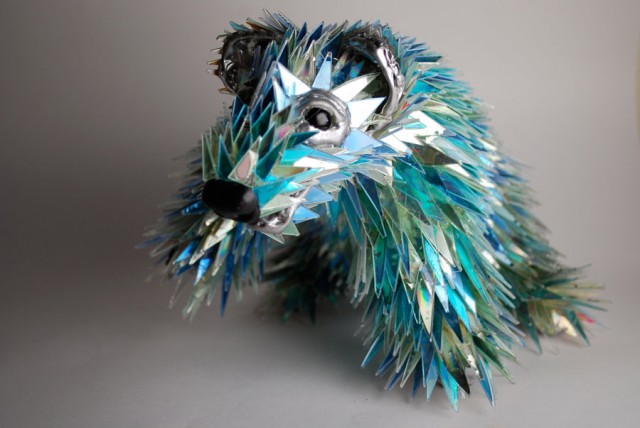 CD fragment animal sculptures by Sean Avery
