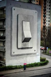 Giant On/off switch mural by escif