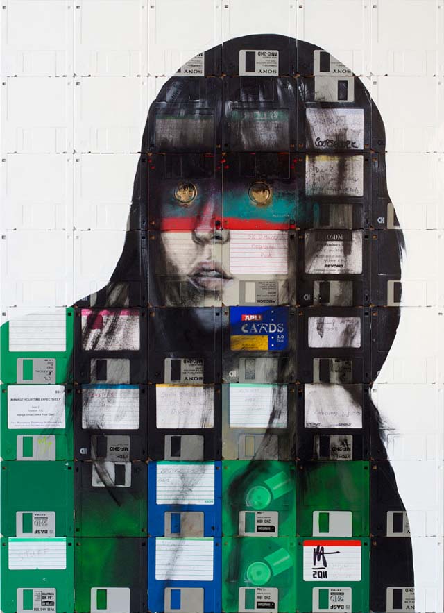 Floppy disk paintings by Nick Gentry
