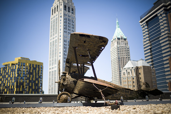 WWI Biplane on New York City Rooftop