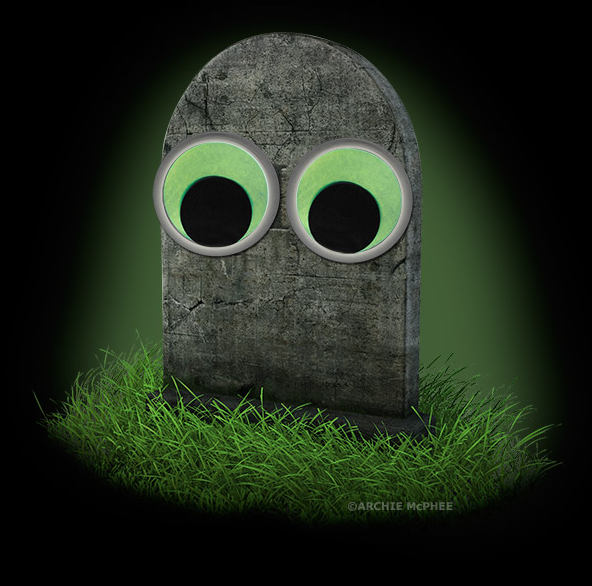 Tombstone with googly eyes