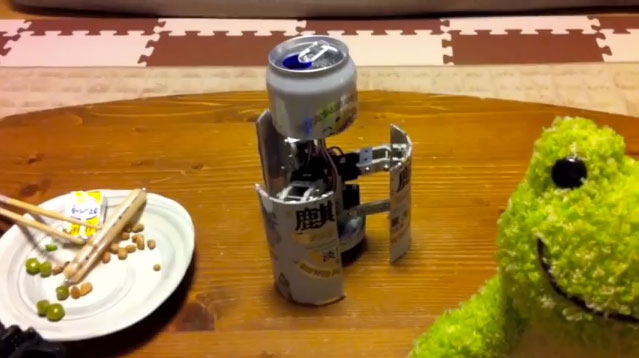 CanBot, a Walking Robot Hidden in a Beer Can