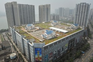 Four houses on roof of Chinese mall