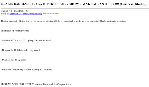The Tonight Show Craigslist