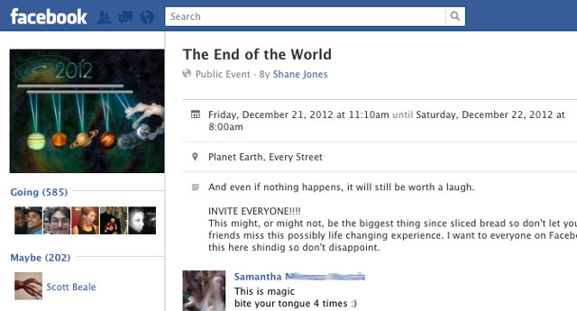 The End of the World, on Facebook