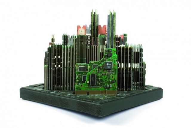 City sculptures made of computer parts by Franco Recchia