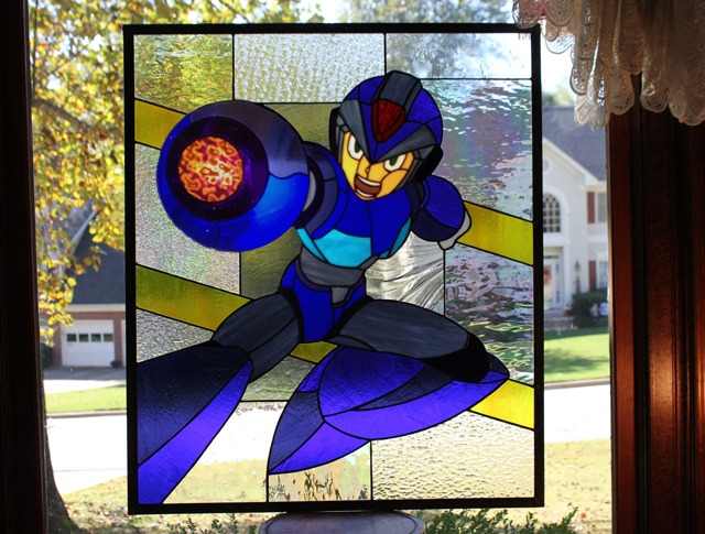 Giant Mega Man X Stained Glass Panel by Martian Glass Works