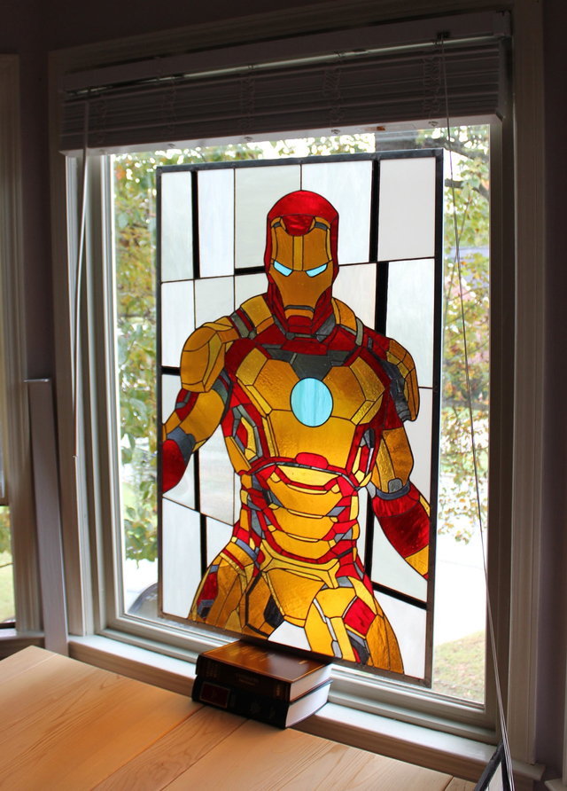 Iron Man3 Mark XLVII Armor X Stained Glass Panel by Martian Glass Works