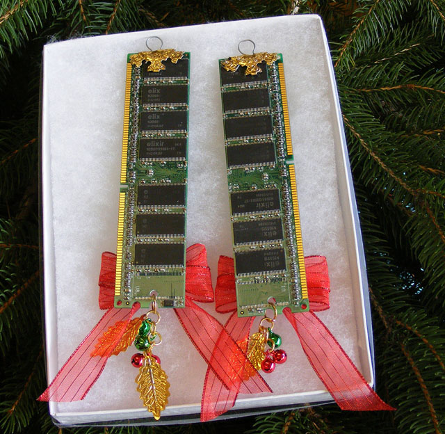 Recycled Computer Memory Christmas Tree Ornaments