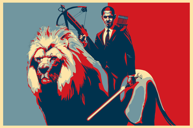 Obama Riding a Lion