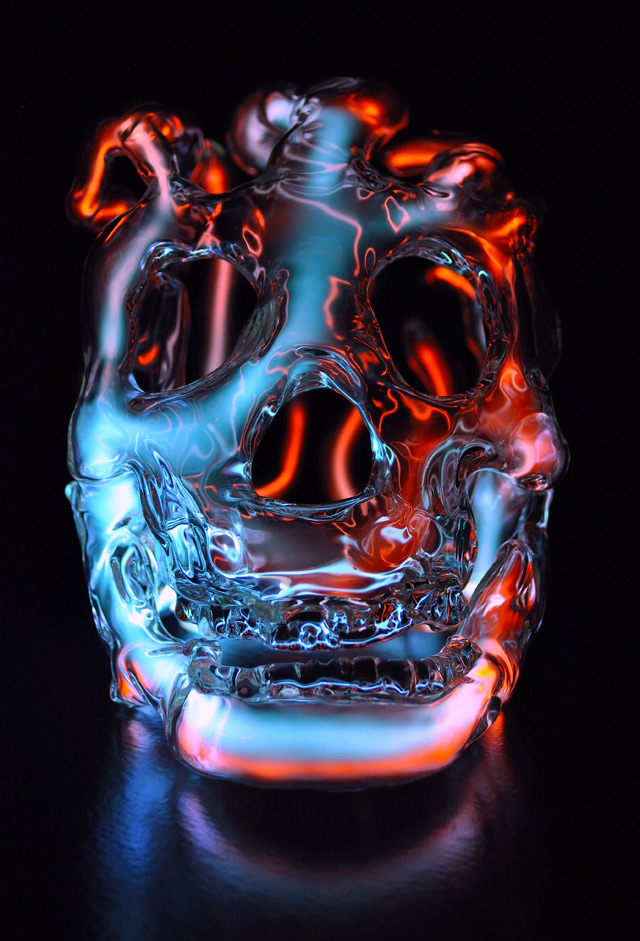 Luminous glass skulls by Eric Franklin