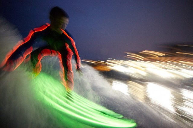 Glow in the dark night surfing